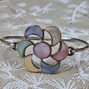 Vintage 925 Sterling Silver Multi-Colored Bangle Bracelet Boho Artisan Style